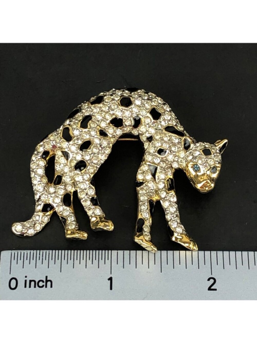 Vintage Brooch Rhinestone & Enamel Cat Leopard Gold-tone - Picture 3 of 3